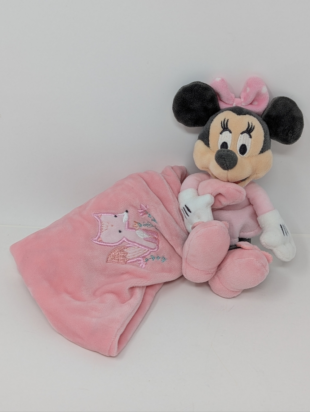 Disney Store Lovey Minnie Mouse Pink Fox Baby Security Blanket Woodland